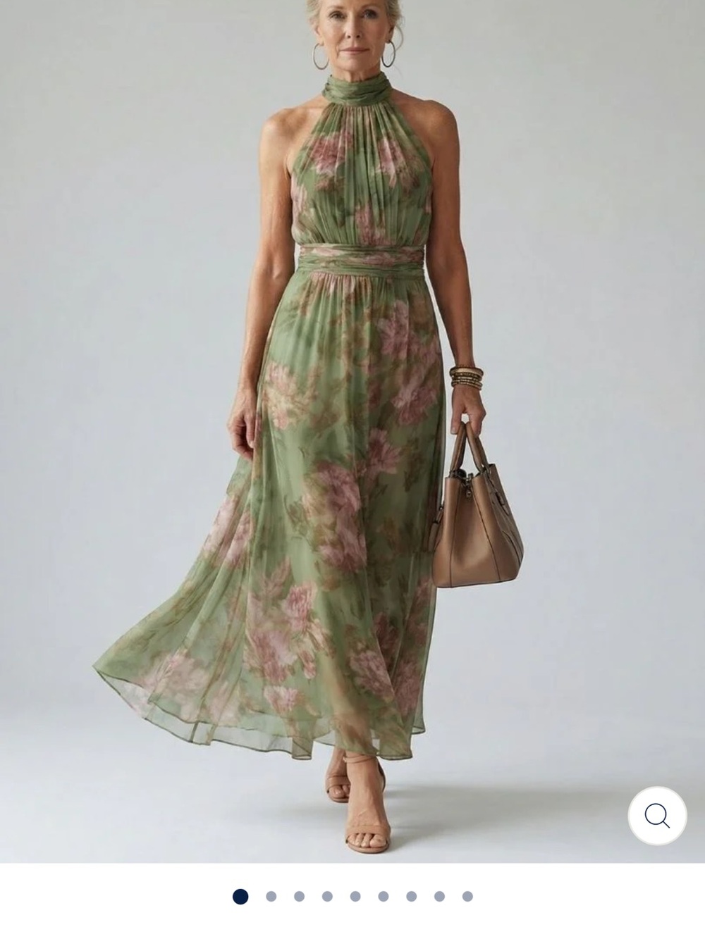Floral Halter Maxi Dress in Sage Green - Picture 2 of 3